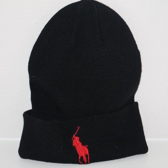 Polo Ralph Lauren Other - Polo Ralph Lauren Black Knit Beanie Red Pony Logo